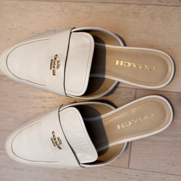 COACH Samie Chalk White Leather Round Toe Slide-On Mule Flats | 8 - Picture 3 of 11